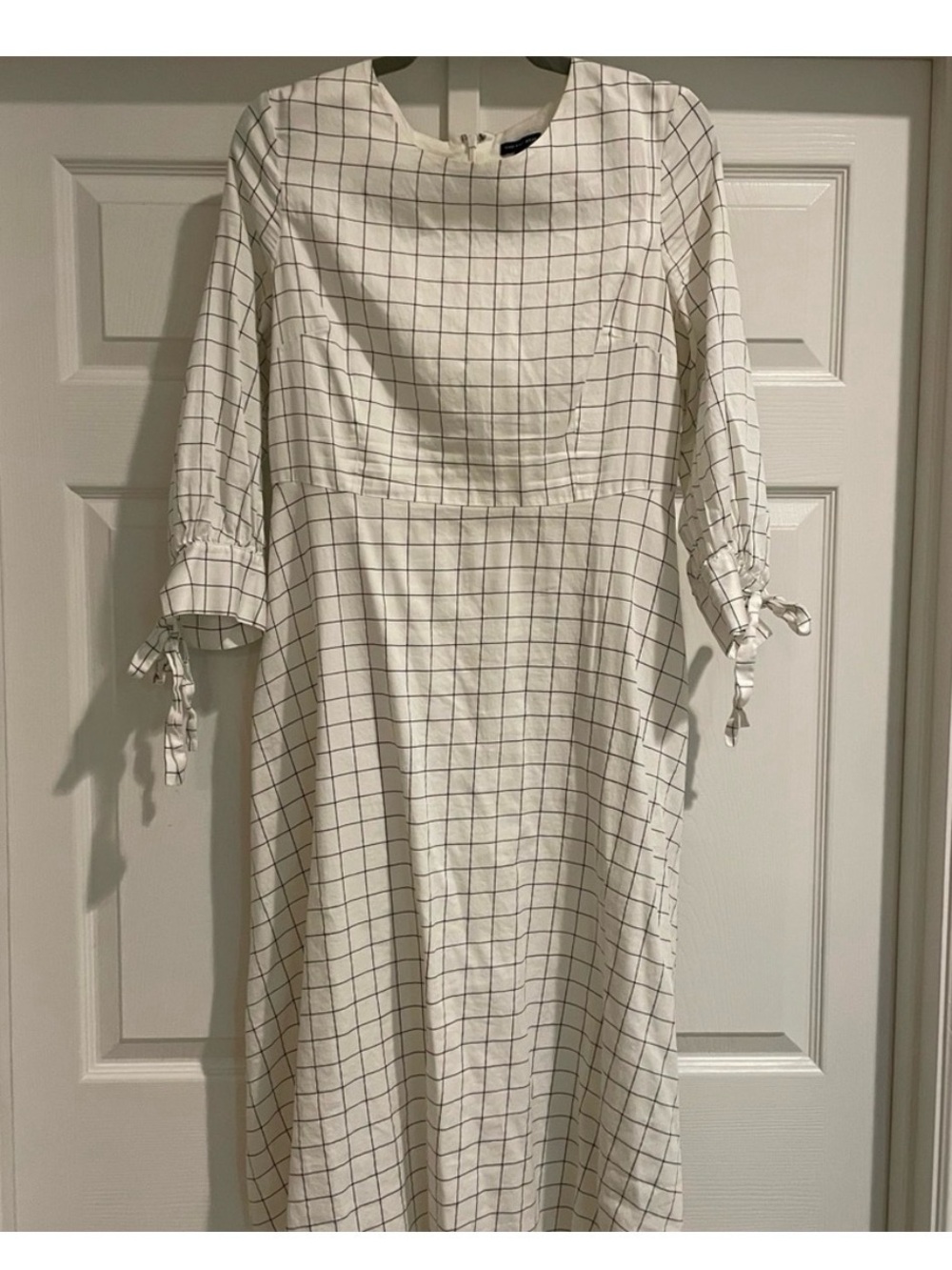 Who What Wear White Grid Tie-Sleeve Midi Dress Small